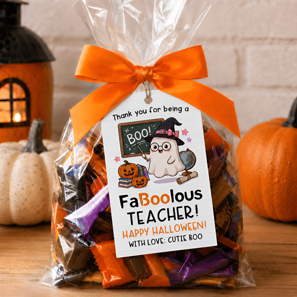 Personalized Teacher Ghost Pattern Tag with Name and Bow Ribbon Daily Use Halloween Gift for Teachers