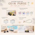 Personalized Beach Theme Coconut Tree Transparent Coin Handbag with Text and Faux Pearl Chain Summer Vacation Beach Party Birthday Gift for Women