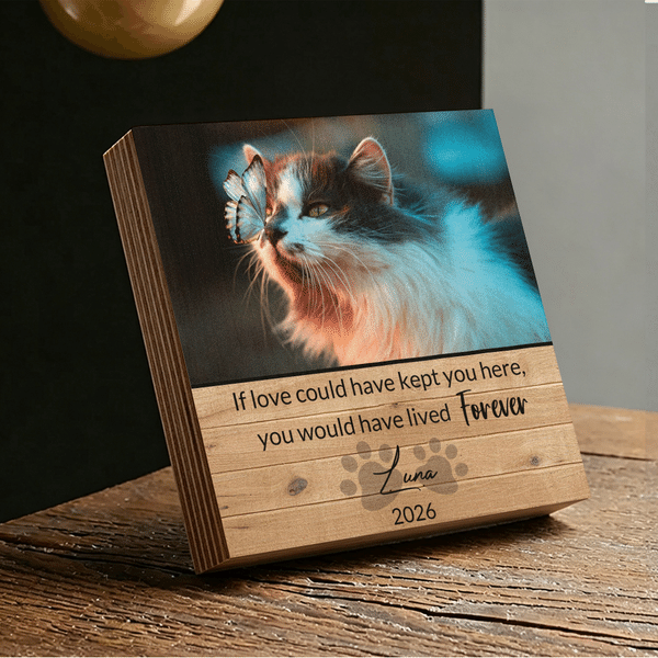 Personalized Pet Photo Wooden Photo Frame with Name Text and Year Home Desk Decor Memorial Sympathy Gift for Pet Owners Lovers