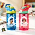 Personalized Cartoon 3D-Style Character Artwork Star Cloud 16 oz Water Bottle with Name and Initial Daily Use Birthday Gift for Boys Girls