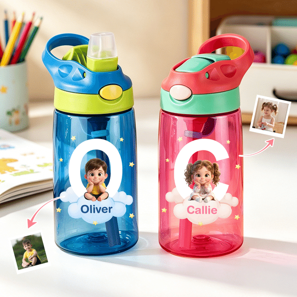 Personalized Cartoon 3D-Style Character Artwork Star Cloud 16 oz Water Bottle with Name and Initial Daily Use Birthday Gift for Boys Girls