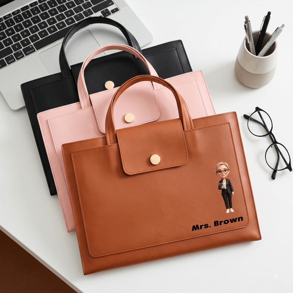 Personalised Cartoon Character PU Leather Briefcase with Name and Handle Office Accessory Graduation Appreciation Gift for Teachers