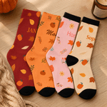 Personalized Fall Pumpkin Maple Leaf Flower Cozy Warm Socks with Name Birthday Anniversary Gift for Friends Family