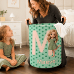 Personalised Polka Dot 3D-Style Character Artwork Photo Storage Laundry Basket with Name and Initial Children's Room Birthday Gift for Kids