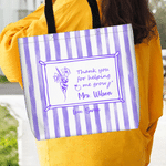 Personalised Striped Birth Flower Large Capacity Canvas Tote Bag with Name School Teacher Appreciation Gift for Teachers