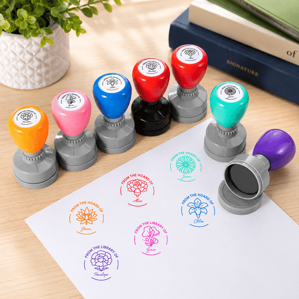 Personalized Retro Birth Flower Compact Stamp with Name and Ink Daily Use Birthday Gift for Book Lovers Readers