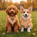 Personalized Fall Autumn Cartoon Pet Photo Bandana with Name Adjustable Buckle Pet Party Harvest Birthday Gift for Pet Owners Lovers