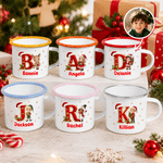 Personalized Cute Snowflake Santa Hat Letter Cartoon Character Enamel Mug with Name Holiday Christmas Gift for Children