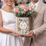 Personalised Flower Book Shape Ceramic Vase with Initials and Date Home Garden Decor Wedding Birthday Anniversary Gift for Bride Book Lover