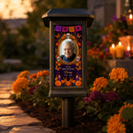 Personalised Skull Marigold Photo Solar Garden Light with Name Text and Year Garden Decor Day of the Dead Memorial Gift for Loss of Loved One