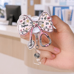 Personalised Faux Glitter Pink Bow Stethoscope Badge Reel with Name Nurses' Day Appreciation Birthday Gift for Doctor Nurse