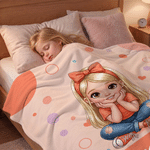 Personalised Polka Dot Cartoon Character Photo Soft Throw Blanket with Name Home Decor Birthday Children's Day Gift for Kids