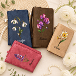Personalized Multicolour Painted Birth Flower Tri-Fold PU Leather Wristlet Wallet with Card Holder and Name Birthday Anniversary Gift for Women Friends
