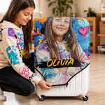 Personalized Graffiti Art Style Photo Luggage Cover Fits 18-32 Inches Suitcase with Name Daily Use Travel Birthday Gift for Travel Lovers Family