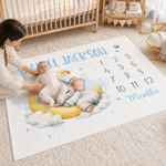 Personalized Cartoon Animal Cloud Star Pattern Soft Throw Blanket with Name Home Decor Baby Shower Birthday Gift for Newborns New Moms