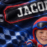 Coperta morbida personalizzata con foto di un'auto da corsa da fantacalcio e nome - Decorazione per la casa - Regalo per il rientro a scuola e per il compleanno dei bambini