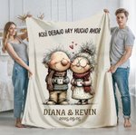Manta personalizada con flecos diseño de pareja de ancianos con nombre y fecha regalo de aniversario de boda y San Valentín para parejas