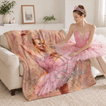 Personalized Oil Painting Style Ballet Girl Photo Soft Throw Blanket with Name Living Room Decor Birthday Gift for Girls Ballet Lovers