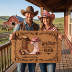 Personalized Welcome to Our Ranch Western Boots & Hat Pattern Design Doormat with Name Home Decor Housewarming Gift for Family