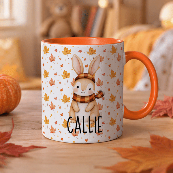 Personalised Autumn Fall Maple Leaf Cartoon Animal Multicolour 11 oz 15 oz Ceramic Mug with Name Daily Use Autumn Back to School Birthday Gift for Kids