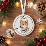 Personlig keramisk julgransdekoration med akvarellmålning av husdjuret och namn – julgranspynt, present till husdjursälskare till jul, husdjursfest eller årsdag
