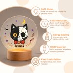 Personalized Halloween Quirky Cat Acrylic LED Night Light with Name and Wooden Base Room Decor Halloween Gift for Kids
