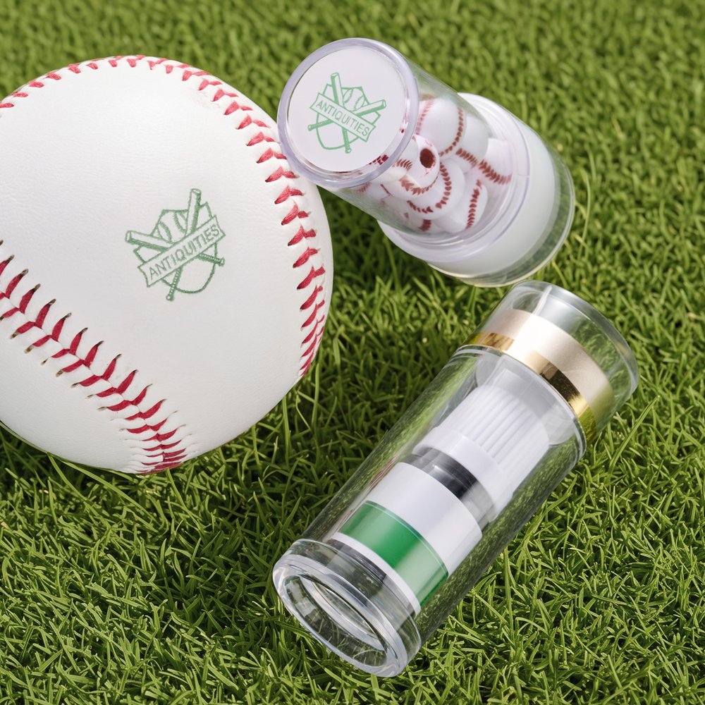 Sello personalizado con tema de béisbol, con la inicial del nombre y tinta multicolor, mango con cuentas en forma de pelota; regalo de cumpleaños o para el equipo, ideal para los amantes del béisbol 4