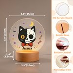 Personalized Halloween Quirky Cat Acrylic LED Night Light with Name and Wooden Base Room Decor Halloween Gift for Kids