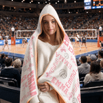 Personalised Multicolour Volleyball Bow Word Cloud Hoodie Blanket with Name Home Decor Birthday Gift for Volleyball Players
