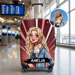Personalized Comic Cartoon Style Photo Luggage Cover Fits 18-32 Inches Suitcase with Name Daily Use Travel Accessories Birthday Gift for Travel Lovers