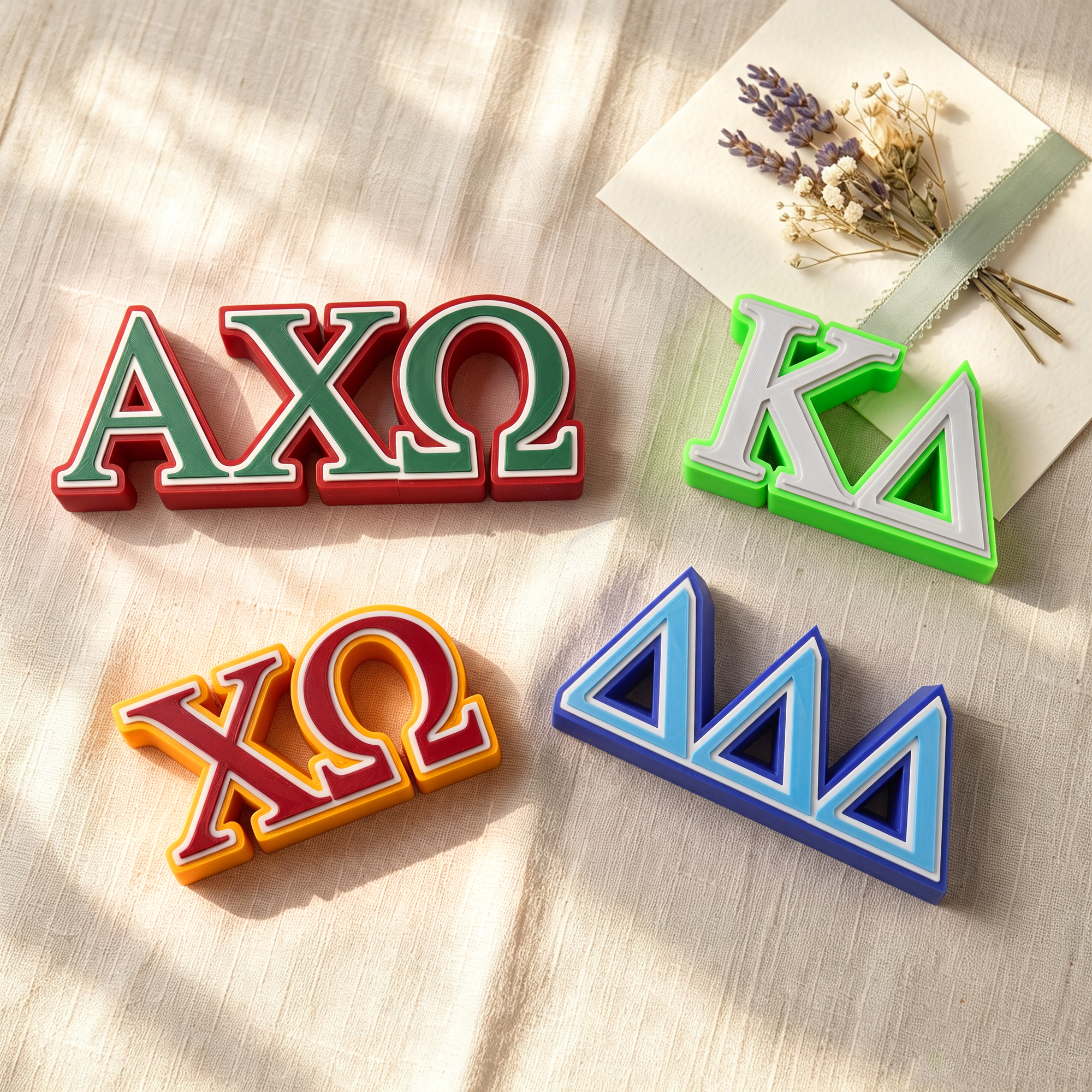 Personalisierte 3D-Dekoration für das Studentenwohnheim mit mehrfarbigen 2–3 griechischen Buchstaben – Geburtstagsgeschenk für Schwestern und Freundinnen | Callie × Affinity Licensing