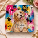 Personalized Graffiti Colorful Oil Painting Style Pet Photo Square Ceramic Trinket Jewelry Dish with Name Daily Use Birthday Gift for Pet Owner Lover