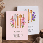 Personalised Minimalist Embroidery Effect Artwork Birth Flower Notebook with Name Kitchen Use Birthday Gift for Cooking Lovers Mum