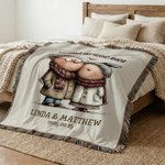 Manta personalizada con flecos diseño de pareja de ancianos con nombre y fecha regalo de aniversario de boda y San Valentín para parejas