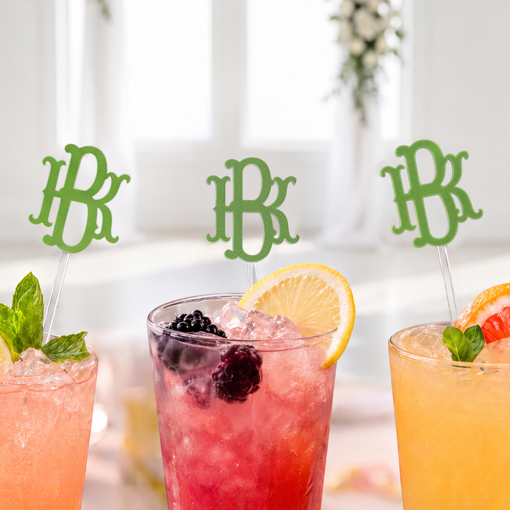Individuell gestaltete, mehrfarbige Acryl-Cocktailrührer mit Monogramm, Buchstabe oder Zahl – Dekoration für Hochzeiten und Jubiläen, Geschenk für Braut und Bräutigam