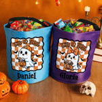 Personalised Pumpkin Ghost Checkered Pattern LED Light Trick or Treat Bag with Name Halloween Classroom Party Gift for Children