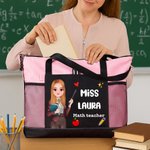 Borsa tote in tessuto Oxford personalizzata con testo e personaggio, tasche a rete, capiente e resistente all'acqua - Regalo per festa dell'insegnante