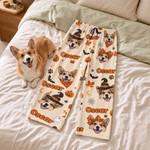 Personalized Halloween Theme Witch Hat Ghost Pumpkin Pet Face Photo Soft Pajama Pants with Name Halloween Gift for Pet Owner Lover