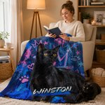 Personalized Graffiti Oil Pet Photo Soft Throw Blanket with Name Home Decor Daily Use Birthday Gift for Pet Lovers Family
