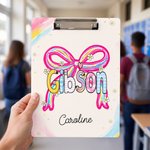 Personalized Pink Bow Colorful Surname Portable Clipboard with Name Teacher's Day Appreciation Birthday Gift for Teachers