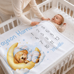 Personalized Cartoon Animal Cloud Star Pattern Soft Throw Blanket with Name Home Decor Baby Shower Birthday Gift for Newborns New Moms