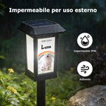 Luce solare da giardino personalizzata, con foto di animale, ali d'angelo, nome e data - Regalo commemorativo per famiglie e padroni di animali