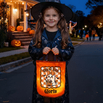 Personalised Pumpkin Ghost Checkered Pattern LED Light Trick or Treat Bag with Name Halloween Classroom Party Gift for Children