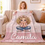 Personalised Polka Dot Cartoon Character Photo Soft Throw Blanket with Name Home Decor Birthday Children's Day Gift for Kids