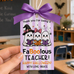 Personalised Teacher Ghost Pattern Tag with Name and Bow Ribbon Daily Use Halloween Gift for Teachers