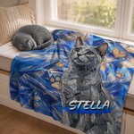 Personalized Graffiti Oil Pet Photo Soft Throw Blanket with Name Home Decor Daily Use Birthday Gift for Pet Lovers Family