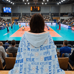 Personalised Multicolour Volleyball Bow Word Cloud Hoodie Blanket with Name Home Decor Birthday Gift for Volleyball Players