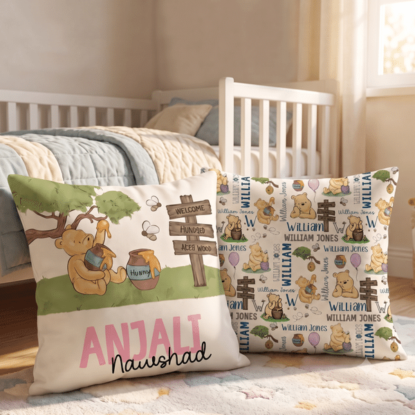 Personalized Classic Winnie the Pooh Soft Throw Pillow Cover with Name and Surname Home Decor Birthday Gift for Boys Girls