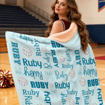Personalised Multicolour Volleyball Bow Word Cloud Hoodie Blanket with Name Home Decor Birthday Gift for Volleyball Players
