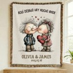 Manta personalizada con flecos diseño de pareja de ancianos con nombre y fecha regalo de aniversario de boda y San Valentín para parejas